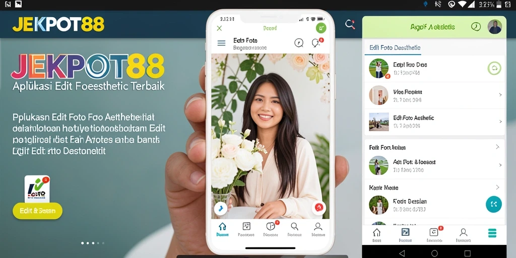Tampilan antarmuka JEKPOT88 dengan berbagai fitur Edit Foto Aesthetic.