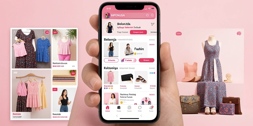 Antarmuka MPONUSA yang menarik dengan fitur belanja fashion.
